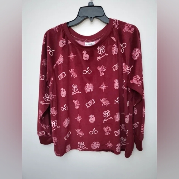Wizarding World Of Harry Potter Other - Harry Potter Burgundy Pajama Shirt – Magical Symbols Print, Soft & Cozy (L)